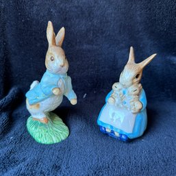 Beatrix Potter Figurines - Peter Rabbit & Mrs Rabbit And Bunnies