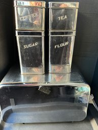 Vtg Chrome Bread Box And Canister Set