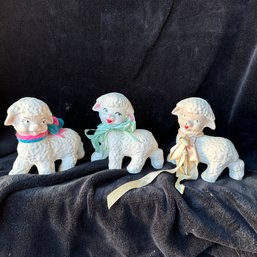 Vtg Ceramic Lamb Bank Trio From 1969