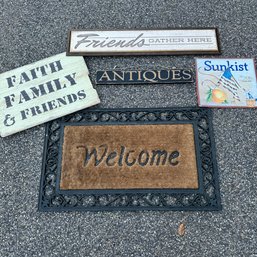 Welcome Mat And Signs- Antiques, Friends