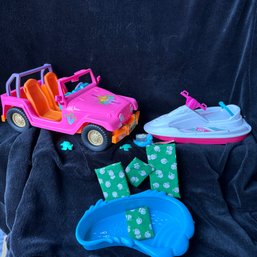 Vtg Barbie Jeep, Jet Ski, Pool And Accessories