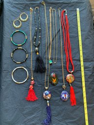Vtg And Modern Asian Style Costume Jewelry Lot - Necklaces, Brace, Ear, Pin