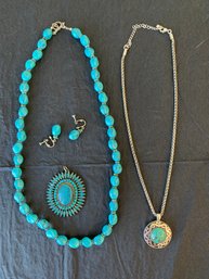 Faux Turquoise Jewelry Lot - Necklaces Earrings