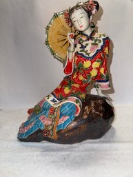 Vintage Chinese Wucai Porcelain Pottery Xishi China Lady Women Statue