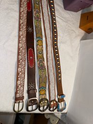Lot Of 5 Leather Belts ,Lucky Brand ,Tony Lama, Ineapelle