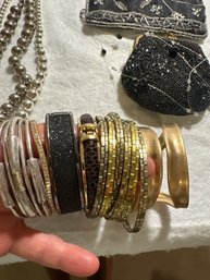 Lot Of Misc Jewelry Lot,Bangles, Necklaces, Purses,Natural Gem Stones, Crystal