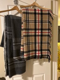 Faribault Woolen Mill Wool  Grey And Wool Beige Tartan Blankets