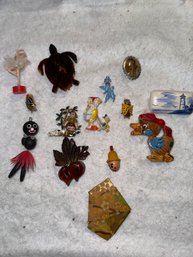 Misc Lot Of Pins And Pendants 1930s Enamel Sterling, Lucite,Plastic