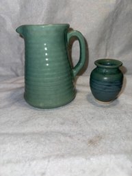 Zanesville Stoneware Company Vintage Pitcher Shape #D-26 Gloss Aqua 5 Inches