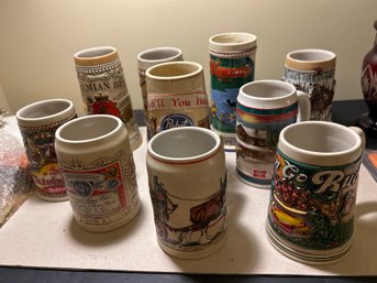 Lot Of 10 Beer Steins PABST COORS  BUDWEISER  MILLER STROH