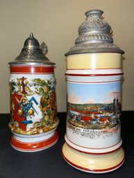 Lot Of 2 Beer Steins Pictures Etched In Bottom