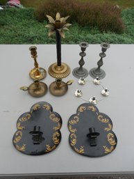 Candle Lot  Including A Par Of Toleware Sconces.