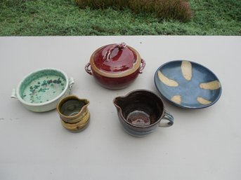 Studio Pottery Lot  6 Pieces  One Signed By Becca Anne Fleet