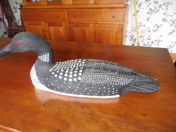 Signed Bob Lee Wood Carving Of A Loon. Eaton, NH. Dimensions: 19 Long.