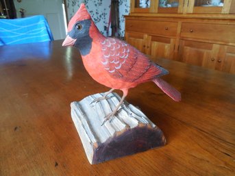 Signed Bob Lee Carving Of A Cardinal. Eaton, NH  Dimensions: 8 Wide.