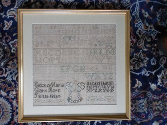 1816 Needlework Sampler By Eliza Maria Clark. Dimensions: Sight Size 15 X 15, Framed: 20 X 20.