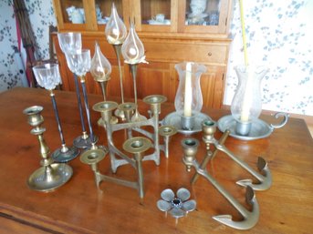 Candlestick Lot Including Brass And Pewter.