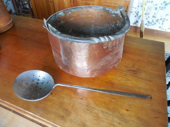 Antique Handmade Copper Pot And Skimmer. All Antique, Hand-forged.