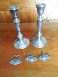 Gorham Silverplate Lot. Candlesticks Are Very Heavy, Marked Heritage. The Lot Comes With 3 Liquor Tags.