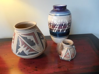 Lot Of 3 Pieces Native American ? Ethnic Pottery - Acoma ?