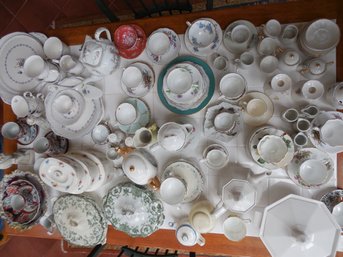 Very Large Lot Of Miscellaneous Porcelain And Pottery China Including Teacups And Saucers, Teapots, Urns, Lidd