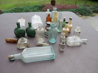 Miscellaneous Antique Bottle Lot  Some Labeled. Ink Bottle, Anodyne Bottle, Alcohol Bottle, Etc.