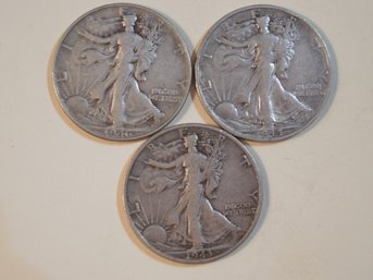 Lot Of 3 Walking Liberty Silver Half 1/2 Dollars 1943, 44, 46