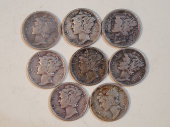 Lot Of 8 Silver Mercury Dimes