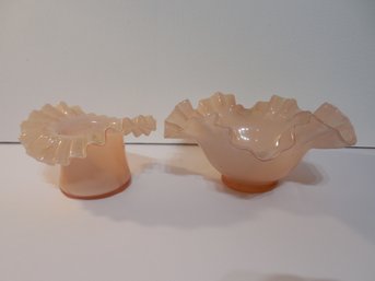 Fenton Art Glass - 2 Pink Ruffled Rim Bowls