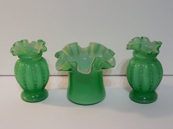 Fenton Art Glass - Lot Of 3 - Green Cased Glass Vases