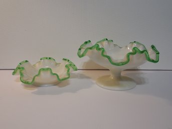 Fenton Art Glass - Lot Of Green Crest - Ruffled Bowls