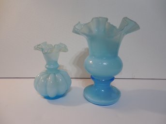 Fenton Art Glass - Lot Of 2 Light Blue - Ruffled Vases