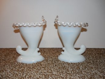 Fenton Art Glass - Lot Of 2 Silver Crest - Cornucopia Vases