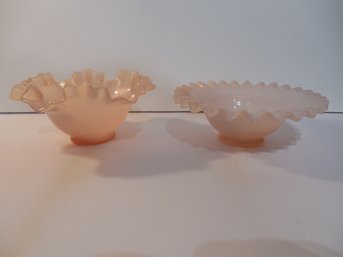 Fenton Art Glass -pink Ruffled Rim Bowls