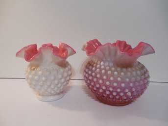 Fenton Art Glass - Lot Of 2 Pink Cases Hobnail Vases