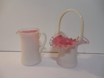 Fenton Art Glass - Lot Of 2 Pink Cases - Peach Blow ? Pieces