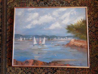 Large Original Oil Painting  Florida Sailboats  By Buela Guerretta