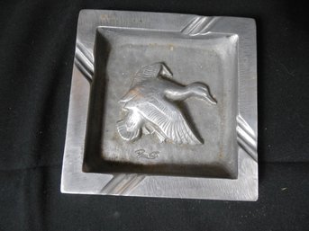 Vintage Bruce Fox Aluminum Ashtray With Image Of Waterfowl