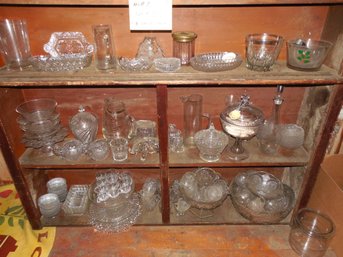 Large Lot Of Pressed Pattern Glass  Antique To Contemporary 3 Shelves