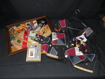 Crazy Quilt Type Memento Vest & Framed Items