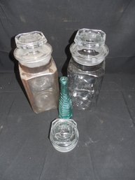 2 Necco Candy Jars Together With A Pepper Sauce Bottle