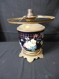 Beautifully Hand Enameled Antique Oil Lamp Base  - Electrified