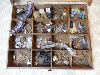 Cased Lot Of Miscellaneous Small Items Including Jewelry, Beads, Etc.