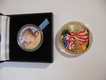 1995 Walking Liberty 1oz Silver Dollar Together With 1967 Colorized Kennedy  Dollar