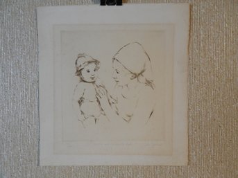 Original Signed & Number Etching By Lila Copeland  'Mother & Child At The Park'