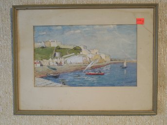 Original Watercolor/ Gouache By Julia Brewster  Mediterranean? Scene