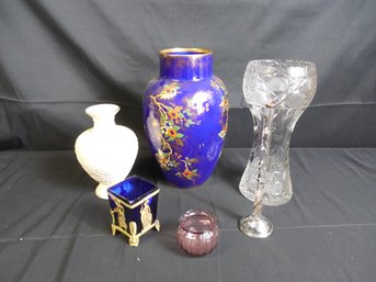 Lot Of Six Decorative Vases Including Kioto Ware (Largest Vase) And Lenox