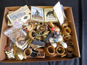 Lot Of Assortment Of Animal Napkin Rings, Metal Dodo (?) Birds, Metal Chicken Figures, A Variety Of Ephemera