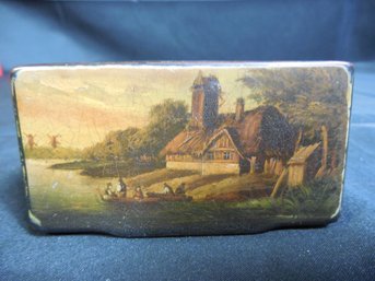 19th Century Antique Tiny Hand Painted Lacquered Trinket Box  3' Long