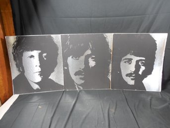 Lot Of Three Beatles Portraits. Black Ink Printed On Foil. Prints Are 22 X 25.